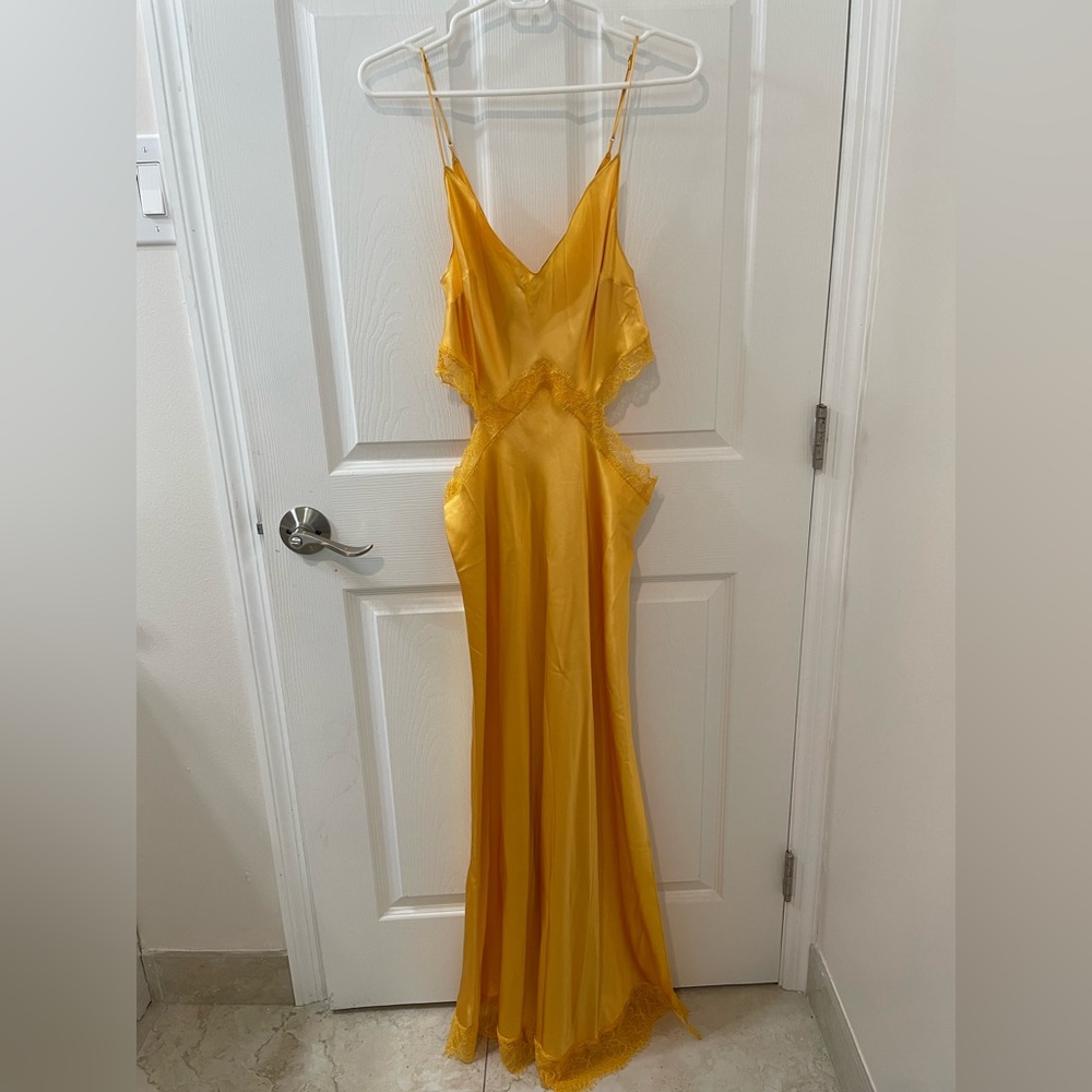 DANNIJO — MANGO LACE CUT-OUT LONG SILK SLIP DRESS